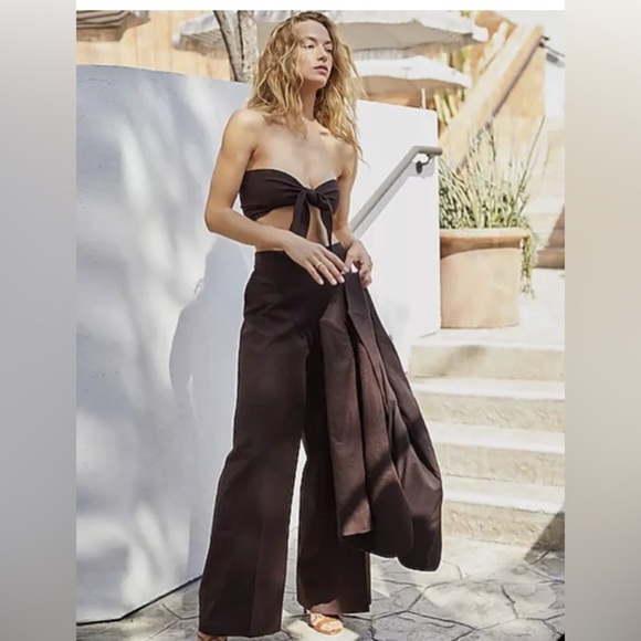 NWT Express WOMEN Linen-Blend Tie Front Bandeau Top - Picture 3 of 5